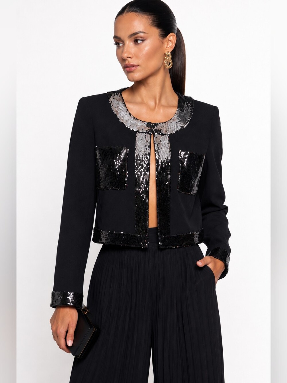 Cinq a Sept Black Sequin Embellished Evening Jacket Blazer Size 10 - Picture 4 of 16